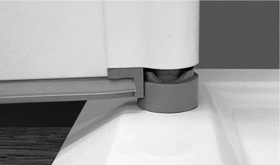 Shower door bottom hinge, showcasing durable and reliable support for Neaco’s accessible bathing products.